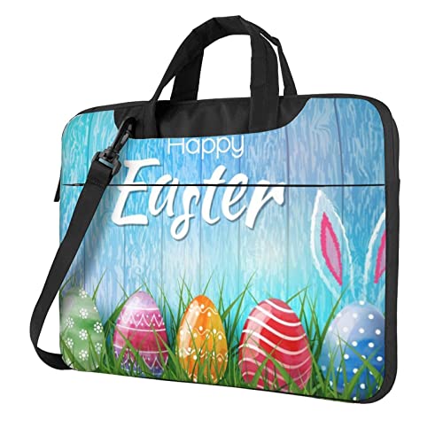 Laptop-Umhängetasche mit Laufpferd-Motiv, Kuriertasche, Aktentasche, Computertasche, Tasche für Damen und Herren, Ostereier Hase Gras Holz, 13 inch von FLYIFE