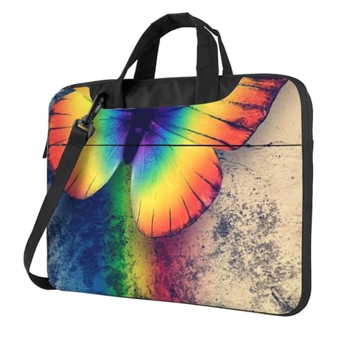 Laptop-Umhängetasche mit Laufpferd-Motiv, Kuriertasche, Aktentasche, Computertasche, Tasche für Damen und Herren, Regenbogen/Schmetterling, 13 inch von FLYIFE