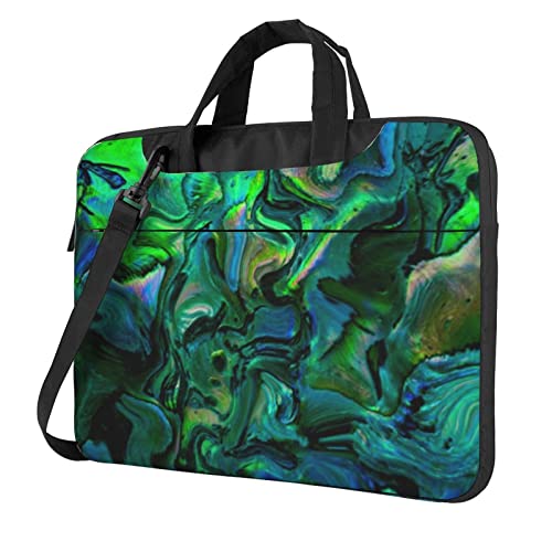 Laptop-Umhängetasche mit Marmor-Aufdruck, Kuriertasche, Aktentasche, Computer-Tasche, für Damen und Herren, Schwarz, Abalone Perlmutt, 14 inch von FLYIFE