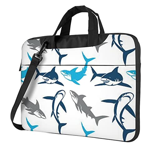 Laptop-Umhängetasche mit Marmor-Aufdruck, Kuriertasche, Aktentasche, Computer-Tasche, für Damen und Herren, Schwarz, Haie, 15.6 inch von FLYIFE