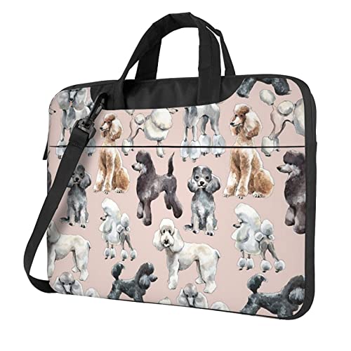 Laptop-Umhängetasche mit Marmor-Aufdruck, Kuriertasche, Aktentasche, Computer-Tasche, für Damen und Herren, Schwarz, Oodles of Poodles, 15.6 inch von FLYIFE