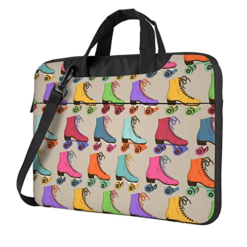 Laptop-Umhängetasche mit Marmor-Aufdruck, Kuriertasche, Aktentasche, Computer-Tasche, für Damen und Herren, Schwarz, Retro Bunte Rollschuhe, 15.6 inch von FLYIFE