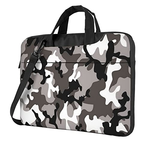 Laptop-Umhängetasche mit Musikdruck, Kuriertasche, Aktentasche, Computertasche für Damen und Herren, Schwarz Grau Weiß Camo, 13 inch von FLYIFE