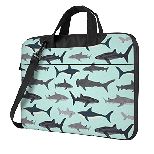 Laptop-Umhängetasche mit Musikdruck, Kuriertasche, Aktentasche, Computertasche für Damen und Herren, hai, 13 inch von FLYIFE