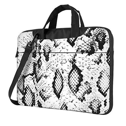 Laptop-Umhängetasche mit Paillettenmuster – Kuriertasche, Aktentasche, Computertasche, Tasche für Damen und Herren, Schlangenhaut Schwarz und Weiß, 13 inch von FLYIFE