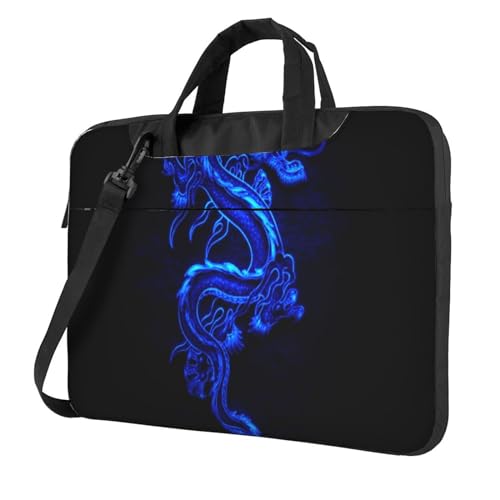 Laptop-Umhängetasche mit Sonnenblumen-Motiv, bedruckt, für Damen und Herren, Blauer chinesischer Drache, 13 inch von FLYIFE