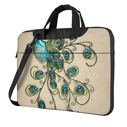 Laptop-Umhängetasche mit Sonnenblumen-Motiv, bedruckt, für Damen und Herren, Pfauenmuster, 13 inch von FLYIFE