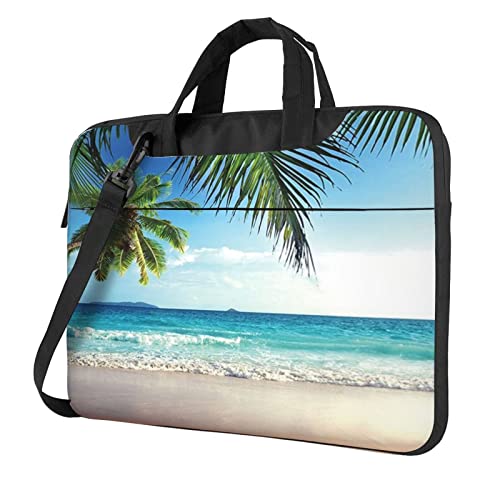 Laptop-Umhängetasche mit Sonnenblumen-Motiv, bedruckt, für Damen und Herren, Tropische Palme Hawaii Strand, 14 inch von FLYIFE