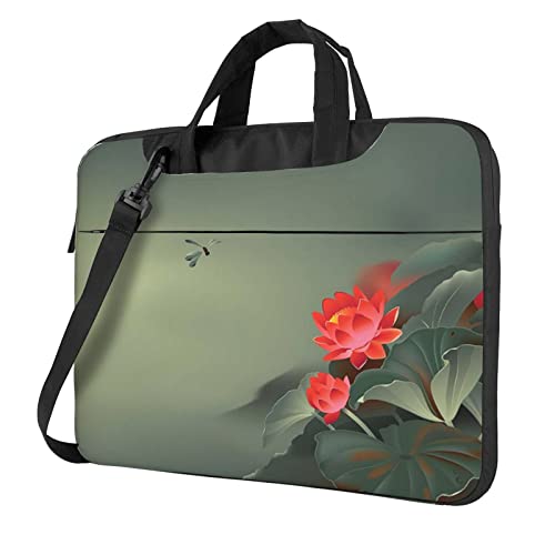 Laptop-Umhängetasche mit Traktor Landwirtschaft, ruhig, bedruckt, Kuriertasche, Aktentasche, Computertasche, Tasche für Damen und Herren, Lotusblume und Libelle, 14 inch von FLYIFE