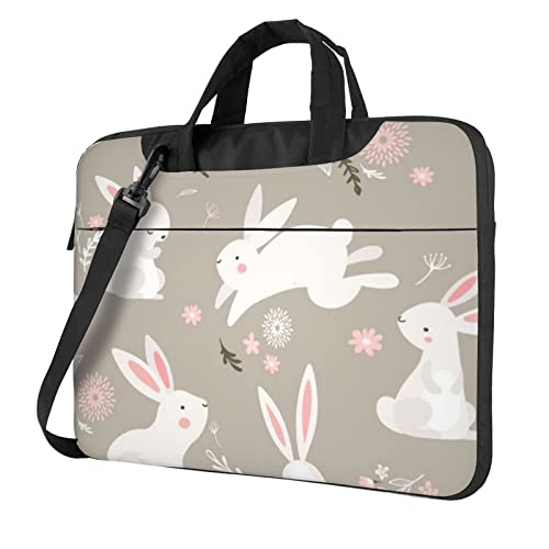 Laptop-Umhängetasche mit Traktor Landwirtschaft, ruhig, bedruckt, Kuriertasche, Aktentasche, Computertasche, Tasche für Damen und Herren, Osterhase mit Blumenmuster, 14 inch von FLYIFE