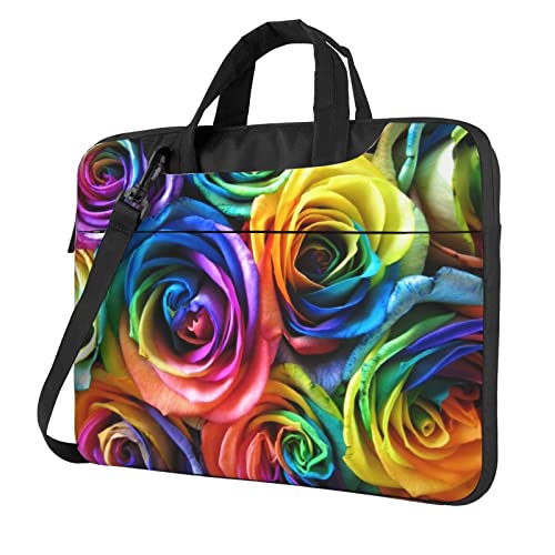 Laptop-Umhängetasche mit Traktor Landwirtschaft, ruhig, bedruckt, Kuriertasche, Aktentasche, Computertasche, Tasche für Damen und Herren, Rainbow Rose, 15.6 inch von FLYIFE