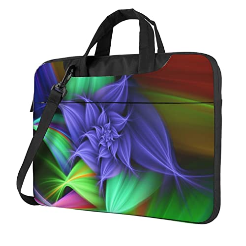 Laptop-Umhängetasche mit Wolfs-Heulung auf dem Mond, bedruckt, Kuriertasche, Aktentasche, Computertasche, Tasche für Damen und Herren, Abstraktes Blumenmuster, 13 inch von FLYIFE