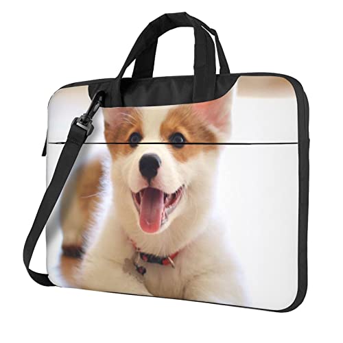 Laptop-Umhängetasche mit Wolfs-Heulung auf dem Mond, bedruckt, Kuriertasche, Aktentasche, Computertasche, Tasche für Damen und Herren, Süße Corgi, 15.6 inch von FLYIFE