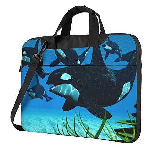 Laptop-Umhängetasche mit Ziegen-Motiv, Kuriertasche, Aktentasche, Computertasche, Tasche für Damen und Herren, Killer Whales zum Schwimmen, 15.6 inch von FLYIFE