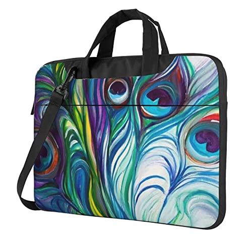 Laptop-Umhängetasche mit Ziegen-Motiv, Kuriertasche, Aktentasche, Computertasche, Tasche für Damen und Herren, Pfauenfedern, 13 inch von FLYIFE