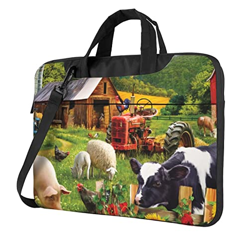 Laptop-Umhängetasche mit buntem Schmetterlings-Motiv, Kuriertasche, Aktentasche, Computer-Tasche für Damen und Herren, Bauernhoftiere, 15.6 inch von FLYIFE