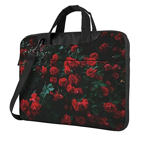 Laptop-Umhängetasche mit buntem Schmetterlings-Motiv, Kuriertasche, Aktentasche, Computer-Tasche für Damen und Herren, Rote und schwarze Rose, 15.6 inch von FLYIFE