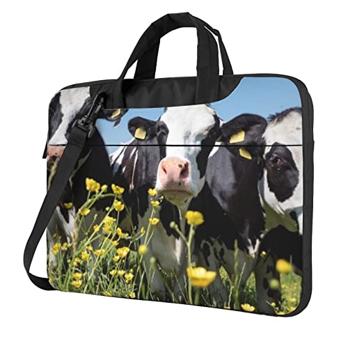 Laptop-Umhängetasche mit buntem Schmetterlings-Motiv, Kuriertasche, Aktentasche, Computer-Tasche für Damen und Herren, Schwarz-weiße Kühe, 15.6 inch von FLYIFE