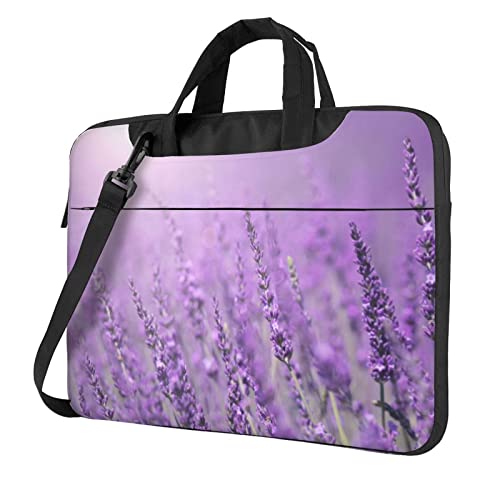 Laptop-Umhängetasche mit französischer Bulldogge, bedruckt, Kuriertasche, Aktentasche, Computertasche für Damen und Herren, Romantischer violetter Lavendel, 15.6 inch von FLYIFE