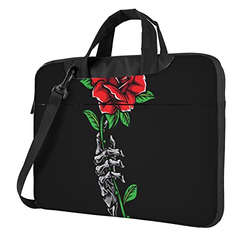 Laptop-Umhängetasche mit französischer Bulldogge, bedruckt, Kuriertasche, Aktentasche, Computertasche für Damen und Herren, Totenkopf Rose, 13 inch von FLYIFE