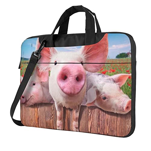 Laptop-Umhängetasche mit niedlichem Kuh-Motiv, Kuriertasche, Aktentasche, Computertasche, Tasche für Damen und Herren, Lustiges süßes Schwein, 15.6 inch von FLYIFE