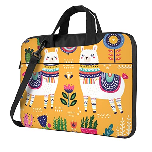 Laptop-Umhängetasche mit niedlichem Kuh-Motiv, Kuriertasche, Aktentasche, Computertasche, Tasche für Damen und Herren, Niedliches Alpaka-Cartoon-Tier, 15.6 inch von FLYIFE