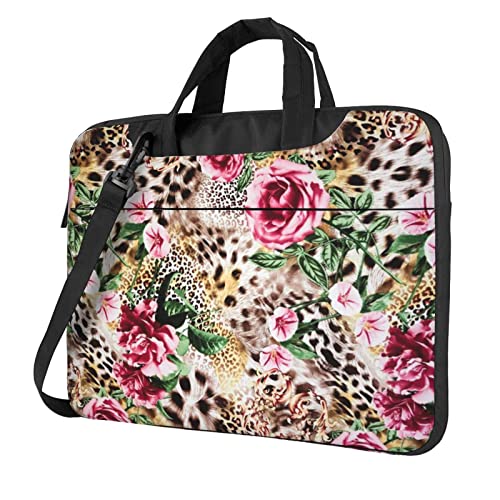 Laptop-Umhängetasche mit niedlichem Kuh-Motiv, Kuriertasche, Aktentasche, Computertasche, Tasche für Damen und Herren, Tier, Tiger, Leopardenmuster, Rose, 13 inch von FLYIFE