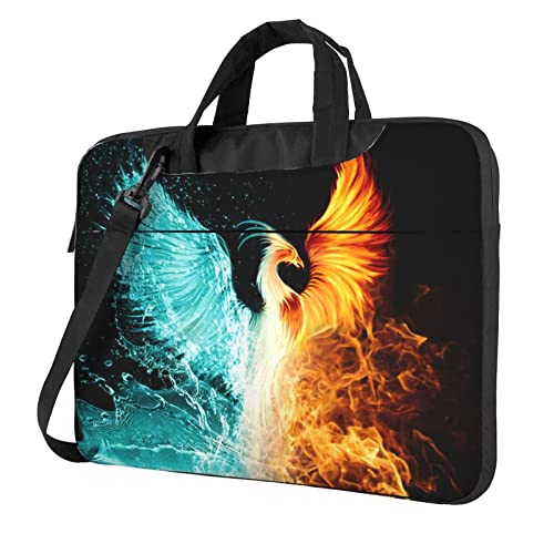 Laptop-Umhängetasche mit pinkem Flamingo-Druck, Kuriertasche, Aktentasche, Computertasche, Tasche für Damen und Herren, Feuer und Wasser Phönix, 14 inch von FLYIFE