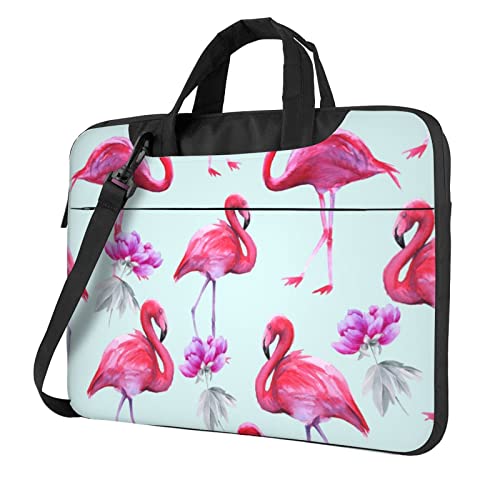 Laptop-Umhängetasche mit pinkem Flamingo-Druck, Kuriertasche, Aktentasche, Computertasche, Tasche für Damen und Herren, Pink Flamingos, 15.6 inch von FLYIFE