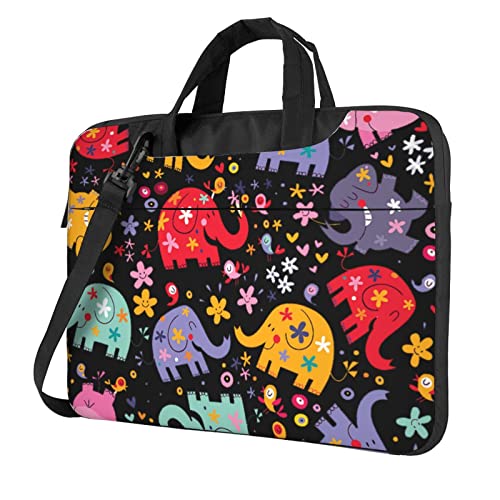 Laptop-Umhängetasche mit schönem roten Mohnblumen-Druck, Kuriertasche, Aktentasche, Computer-Tasche, für Damen und Herren, Bunte Elefanten, 14 inch von FLYIFE