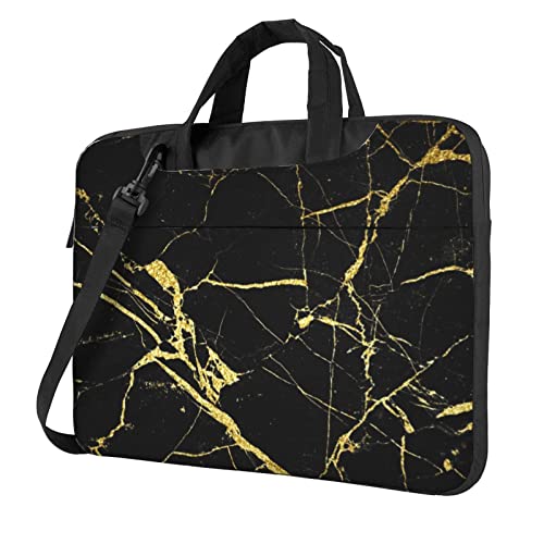 Laptop-Umhängetasche mit schönem roten Mohnblumen-Druck, Kuriertasche, Aktentasche, Computer-Tasche, für Damen und Herren, Schwarz Gold Marmor, 15.6 inch von FLYIFE