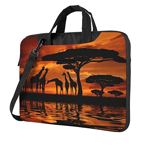 Laptop-Umhängetasche mit tropischen Vögeln und Pflanzenblättern, bedruckt, Kuriertasche, Aktentasche, Computertasche für Damen und Herren, Afrika Giraffe Majestic Tree, 13 inch von FLYIFE