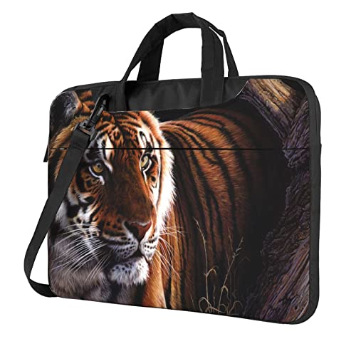 Laptop-Umhängetasche mit tropischen Vögeln und Pflanzenblättern, bedruckt, Kuriertasche, Aktentasche, Computertasche für Damen und Herren, Bengal Tiger, 15.6 inch von FLYIFE