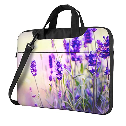 Laptop-Umhängetasche mit tropischen Vögeln und Pflanzenblättern, bedruckt, Kuriertasche, Aktentasche, Computertasche für Damen und Herren, Lavendelblüte, 13 inch von FLYIFE