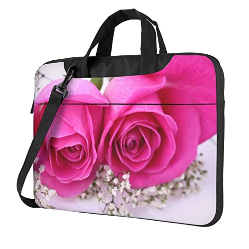 Laptop-Umhängetasche mit tropischen Vögeln und Pflanzenblättern, bedruckt, Kuriertasche, Aktentasche, Computertasche für Damen und Herren, Rosa, 14 inch von FLYIFE