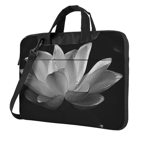 Laptop-Umhängetasche mit tropischen Vögeln und Pflanzenblättern, bedruckt, Kuriertasche, Aktentasche, Computertasche für Damen und Herren, Schwarze weiße Blume, 15.6 inch von FLYIFE