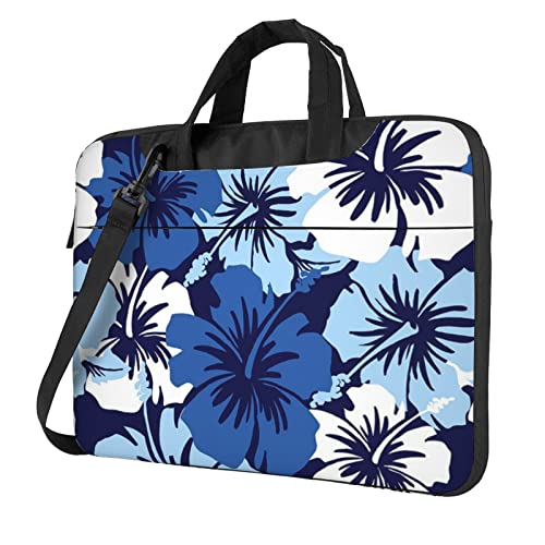 Laptop-Umhängetasche mit zweifarbigem Papageien-Motiv, Kuriertasche, Aktentasche, Computer-Tasche, für Damen und Herren, Blauer Hibiskus, 15.6 inch von FLYIFE