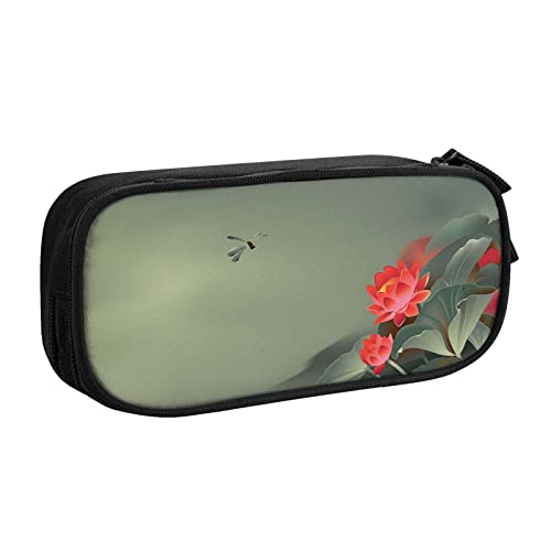 Lotus Blume und Libelle große Federtasche mit 2 Fächern Federmäppchen Federmäppchen Federmäppchen Tasche Organizer für Mädchen Jungen Student Schule Büro Uni -, Schwarz , Einheitsgröße, Schulranzen von FLYIFE