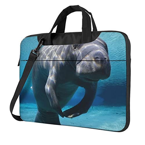 Modische Laptop-Umhängetasche mit Herzen, bedruckt, Kuriertasche, Aktentasche, Computertasche, für Damen und Herren, Süßes Seekuh, 15.6 inch von FLYIFE