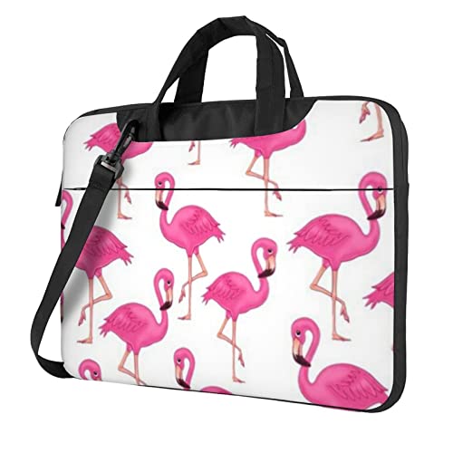 Niedliche Pekinese bedruckte Laptop-Umhängetasche – Kuriertasche, Aktentasche, Computertasche für Damen und Herren, Rosa Flamingo, 14 inch von FLYIFE