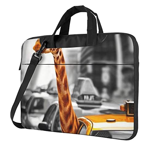 Paris Eiffelturm-Blumen-bedruckte Laptop-Umhängetasche – Kuriertasche, Aktentasche, Computertasche, Tasche für Damen und Herren, Giraffe in New York, 13 inch von FLYIFE