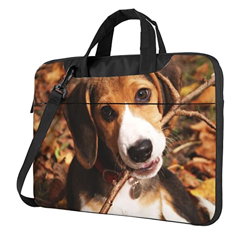 Paris Eiffelturm-Blumen-bedruckte Laptop-Umhängetasche – Kuriertasche, Aktentasche, Computertasche, Tasche für Damen und Herren, Süßer Beagle., 15.6 inch von FLYIFE