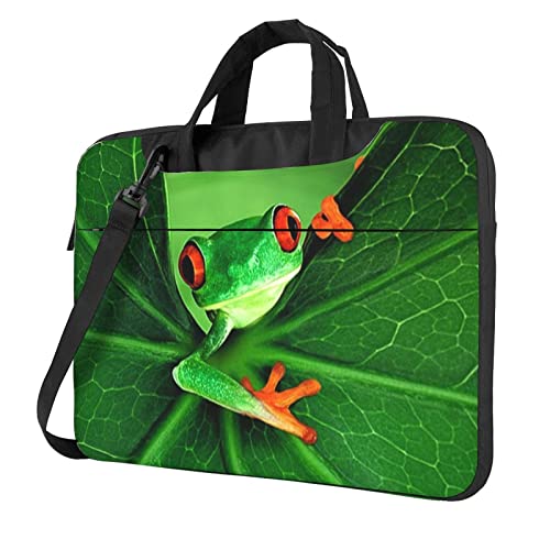 Paris Eiffelturm-Blumen-bedruckte Laptop-Umhängetasche – Kuriertasche, Aktentasche, Computertasche, Tasche für Damen und Herren, Süßer Frosch, 14 inch von FLYIFE