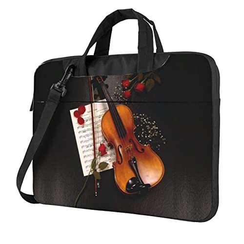 Paris Eiffelturm-Blumen-bedruckte Laptop-Umhängetasche – Kuriertasche, Aktentasche, Computertasche, Tasche für Damen und Herren, Violine Notenblätter, 14 inch von FLYIFE