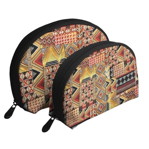 Reise-Make-up-Taschenset mit Monarch-Schmetterlingen, Kulturbeutel mit Reißverschluss, Muschelförmige Kosmetiktasche, Organizer für Damen und Mädchen, Patchwork Afrikanisches Textil, Einheitsgröße, von FLYIFE