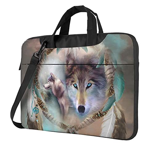 Rocky Mountains bedruckte Laptop-Umhängetasche – Kuriertasche, Aktentasche, Computertasche, Tasche für Damen und Herren, 3D-Wolf-Traumfänger, 15.6 inch von FLYIFE