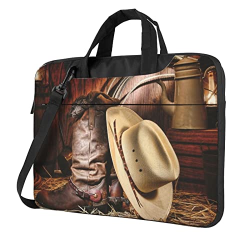 Rocky Mountains bedruckte Laptop-Umhängetasche – Kuriertasche, Aktentasche, Computertasche, Tasche für Damen und Herren, Cowboy Black Hat Westernstiefel, 15.6 inch von FLYIFE