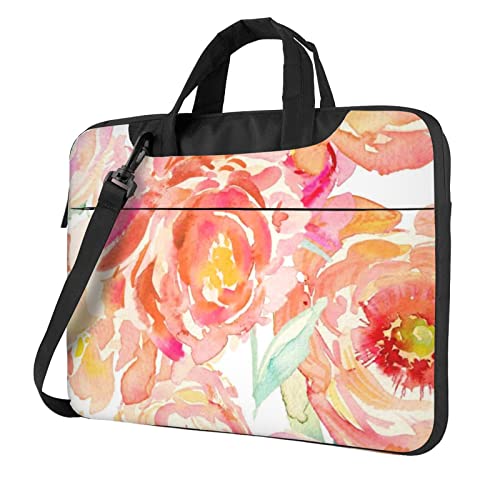 Schöne Laptop-Umhängetasche mit Schmetterlingsdruck, Messenger-Aktentasche, Computer-Tasche für Damen und Herren, Pfirsich Pfingstrose, 15.6 inch von FLYIFE