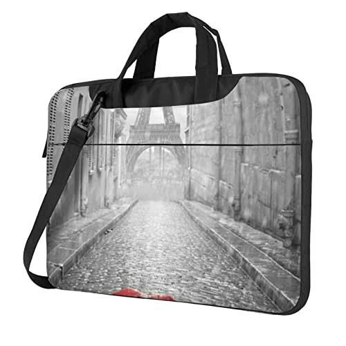 Schöne Laptop-Umhängetasche mit Schmetterlingsdruck, Messenger-Aktentasche, Computer-Tasche für Damen und Herren, Regenschirm Eiffelturm Paris Street Rot, 15.6 inch von FLYIFE