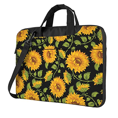 Schöne Laptop-Umhängetasche mit Schmetterlingsdruck, Messenger-Aktentasche, Computer-Tasche für Damen und Herren, Sonnenblumenmuster, 14 inch von FLYIFE